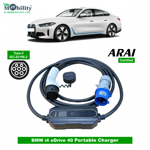Single Phase, 32A, 7.3kW BMW i4 eDrive40 Compatible Level-2 Portable AC EV Charger or Onboard Electric Car Charging Cable with Type 2 IEC 62196-2 Plug and industrial CEE plug