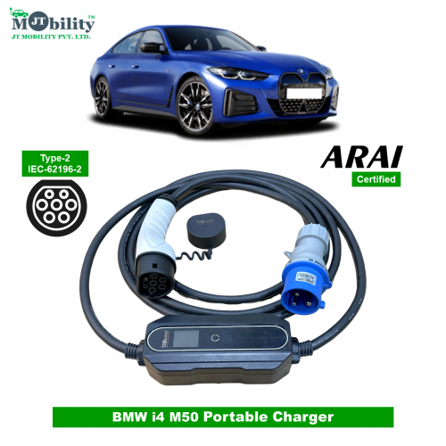Electric vehicle Portable charger, Single Phase AC, 32A, 7.3kW BMW i4 M50 Compatible Level-2 Portable ev Charger or Onboard Charging Cable with Type 2 IEC 62196-2 Plug, 5 meter cable and industrial CEE plug