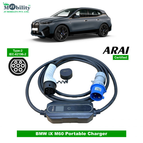 Single Phase, 32A, 7.3kW BMW iX M60 Compatible Level-2 Portable AC EV Charger or Onboard Electric Car Charging Cable with Type 2 IEC 62196-2 Plug and industrial CEE plug