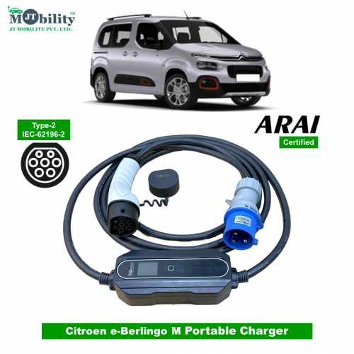 Single Phase, 32A, 7.3kW Citroen e-Berlingo M Compatible Level-2 Portable AC EV Charger or Onboard Electric Car Charging Cable with Type 2 IEC 62196-2 Plug and industrial CEE plug