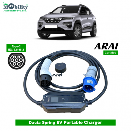 Single Phase, 32A, 7.3kW Dacia Spring Compatible Level-2 Portable AC EV Charger or Onboard Electric Car Charging Cable with Type 2 IEC 62196-2 Plug and industrial CEE plug