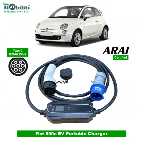 Single Phase, 32A, 7.3kW Fiat 500e Compatible Level-2 Portable AC EV Charger or Onboard Electric Car Charging Cable with Type 2 IEC 62196-2 Plug and industrial CEE plug