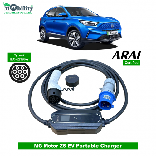 Electric vehicle Portable charger, Single Phase AC, 32A, 7.3kW MG Motors MG ZS EV Compatible Level-2 Portable ev Charger or Onboard Charging Cable with Type 2 IEC 62196-2 Plug, 5 meter cable and industrial CEE plug