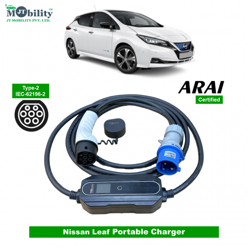 Electric vehicle Portable charger, Single Phase AC, 32A, 7.3kW Nissan Leaf Compatible Level-2 Portable ev Charger or Onboard Charging Cable with Type 2 IEC 62196-2 Plug, 5 meter cable and industrial CEE plug