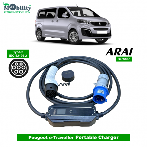 Single Phase, 32A, 7.3kW Peugeot e-Traveller Compatible Level-2 Portable AC EV Charger or Onboard Electric Car Charging Cable with Type 2 IEC 62196-2 Plug and industrial CEE plug