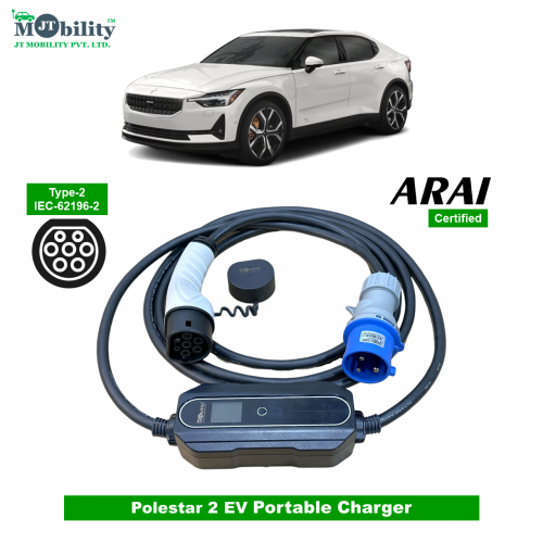 Electric vehicle Portable charger, Single Phase AC, 32A, 7.3kW Polestar 2 EV Compatible Level-2 Portable ev Charger or Onboard Charging Cable with Type 2 IEC 62196-2 Plug, 5 meter cable and industrial CEE plug