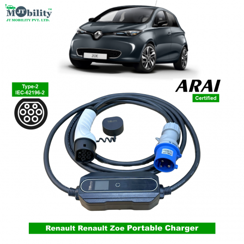 Single Phase, 32A, 7.3kW Renault Renault Zoe Compatible Level-2 Portable AC EV Charger or Onboard Electric Car Charging Cable with Type 2 IEC 62196-2 Plug and industrial CEE plug