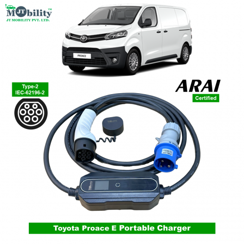 Single Phase, 32A, 7.3kW Toyota Proace E Compatible Level-2 Portable AC EV Charger or Onboard Electric Car Charging Cable with Type 2 IEC 62196-2 Plug and industrial CEE plug