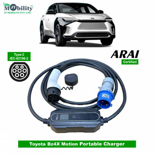 Electric vehicle Portable charger, Single Phase AC, 32A, 7.3kW Toyota bz4X Motion Compatible Level-2 Portable ev Charger or Onboard Charging Cable with Type 2 IEC 62196-2 Plug, 5 meter cable and industrial CEE plug