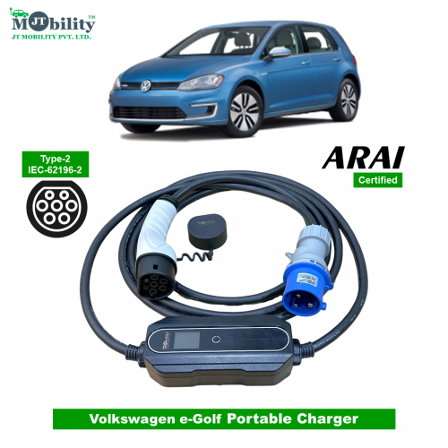 Electric vehicle Portable charger, Single Phase AC, 32A, 7.3kW Volkswagen e-Golf Compatible Level-2 Portable ev Charger or Onboard Charging Cable with Type 2 IEC 62196-2 Plug, 5 meter cable and industrial CEE plug