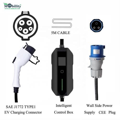 JTCCM2T1CE1P1A05-2 Type-1 Portable Electric Car Charger Type 1 SAE J1772 - CEE Plug, Single Phase, 32A, 7.3kW