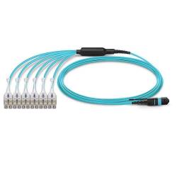 JTOPTICS 12 Fiber Mm Om3 Mpo Lc Break Out Cable With Pulling Eye, 12f Mpo Female to 6 X Lc Duplex Fan Out, Low Loss OFNP (Plenum), Om3 Multimode, Aqua, Push Pull Uniboot Connector, Polarity B