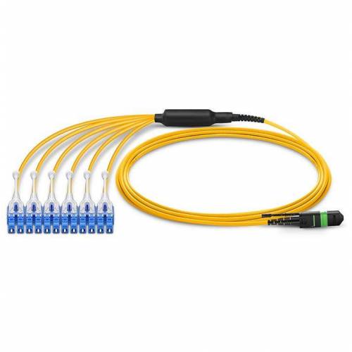 12 Fiber Sm Mpo Lc Break Out Cable With Pulling Eye, 12f Mpo Female to 6 X Lc Duplex Fan Out, Low Loss OFNR (Riser), G.657A1 Single Mode, Push Pull Uniboot Connector, Yellow, Polarity B, For Psm4/Lr4/Fr4/Dr4 Transceiver JTMPS212MOSPFLCPPXX MPO Cable Assem