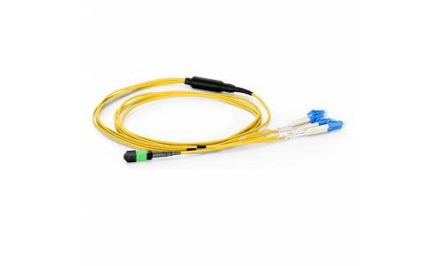 JTOPTICS 12 Fiber Sm Mtp Lc Break Out Cable, 12f Mtp Female to 4 X Lc Duplex Fan Out / Harness Cable, Low Loss OFNR (Riser), G.657A1 Single Mode, Yellow, Polarity B