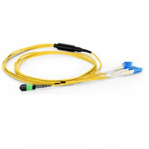 12 Fiber Sm Mtp Lc Break Out Cable, 12f Mtp Female to 4 X Lc Duplex Fan Out / Harness Cable, Low Loss OFNR (Riser), G.657A1 Single Mode, Yellow, Polarity B, For Psm4/Lr4/Fr4/Dr4 Transceiver