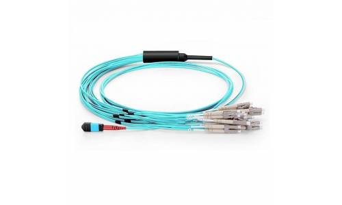 JTOPTICS 24 Fiber Mm Om3 Mtp Lc Break Out Cable, 24f Mtp Female to 12 X Lc Duplex Fan Out / Harness Cable, Low Loss OFNP (Plenum), Om3 Multimode, Aqua, Polarity A