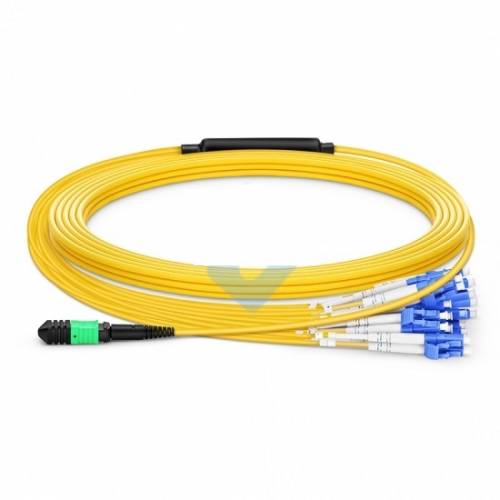 24 Fiber Sm Mpo Lc Break Out Cable, 24f Mpo Female to 12 X Lc Duplex Fan Out / Harness Cable, Low Loss OFNR (Riser), G.657A1 Single Mode, Yellow, Polarity A, For Cxp Cfp 100g Transceiver JTMPS224MOSFLCPXX MPO Cable Assembly