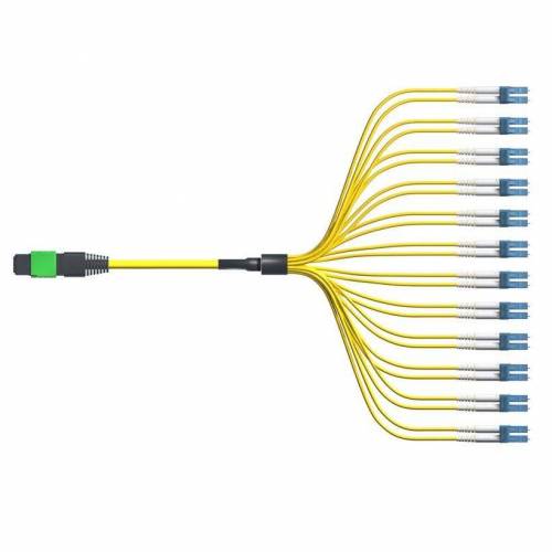 JTOPTICS 24 Fiber Sm Mtp Lc Break Out Cable, 24f Mtp Female to 12 X Lc Duplex Fan Out / Harness Cable, Low Loss OFNR (Riser), G.657A1 Single Mode, Yellow, Polarity A