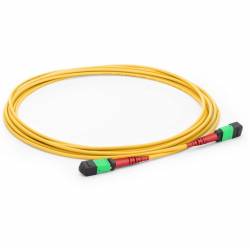 JTOPTICS 24 Fiber Mpo SM Trunk cable, 24f Mpo Female Mpo Female Sm Patch Cord, Low Loss OFNR (Riser) Cable, G.657A1 Single Mode, Yellow, Polarity A
