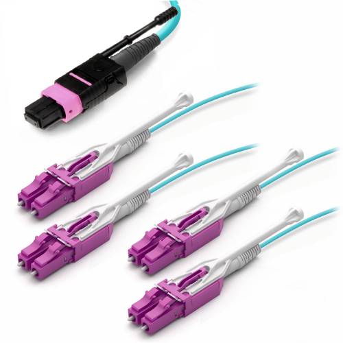 8 Fiber Mpo Lc Fan Out Cable With Mpo Female Push-Pull And 4 X lc/Pc Duplex Uniboot Connector Om4 Multimode Pink Color Cable JTMPM408MOSPFLCPPXX MPO Cable Assembly