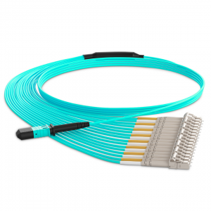 16 Fiber Om3 Mpo Lc Break-Out Cable 16F Mpo Female To 8Xlc Duplex Om3 Patch Cord Low Loss Ofnp (Plenum) Polarity B