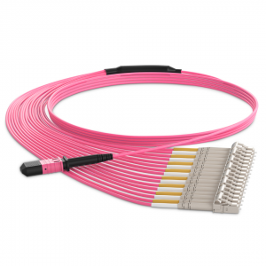 16 Fiber Om4 Mpo Lc Break-Out Cable 16F Mpo Female To 8Xlc Duplex Om4 Patch Cord Low Loss Ofnp (Plenum) Polarity B