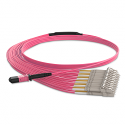 24 Fiber Multimode Mpo Lc Breakout Cable 24F Mpo Female  To 12Xlc Duplex Om4 Patch Cord Low Loss Ofnp (Plenum) Polarity A