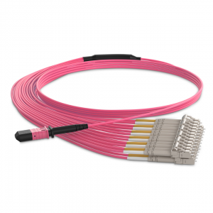 24 Fiber Multimode Mpo Lc Breakout Cable 24F Mpo Female  To 12Xlc Duplex Om4 Patch Cord Low Loss Ofnp (Plenum) Polarity A