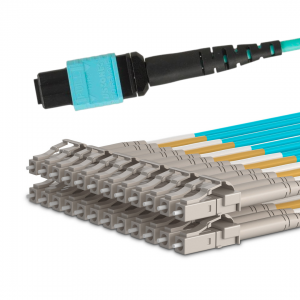 24 Fiber Multimode Mtp® Lc Break Out Cable Mtp®-24 To 12Xlc Duplex Low Loss Ofnp Om3 Cable Polarity B