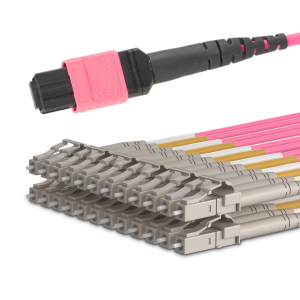 24 Fiber Multimode Mtp® Lc Break Out Cable Mtp®-24 To 12Xlc Duplex Low Loss Ofnp Om4 Cable Polarity B