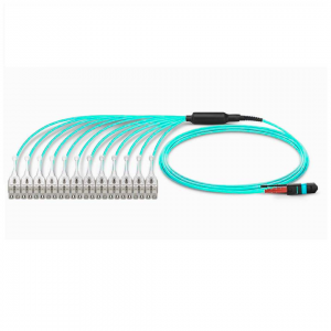 24F Om3 Mpo Lc Break Out Cable With Uni-Boot Push-Pull Connector 24 Fiber Mpo Female To 12Xlc Duplex Low Loss Ofnp (Plenum) Polarity A
