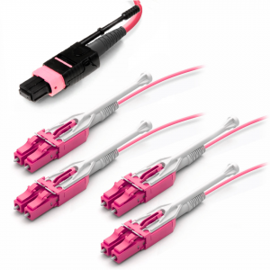 8 Fiber Multimode Om4 Mpo Lc Fan Out Cable With Mpo Female Push-Pull To 4 Lc Duplex Uniboot Connector