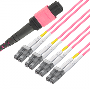 8 Fiber Multimode Mtp® Lc Break Out Cable Mtp®-8 To 4Xlc Duplex Low Loss Ofnp Om4 Cable Polarity B