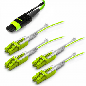 8 Fiber Multimode Om5 Mpo Lc Fan Out Cable With Mpo Female Push-Pull To 4 Lc Duplex Uniboot Connector